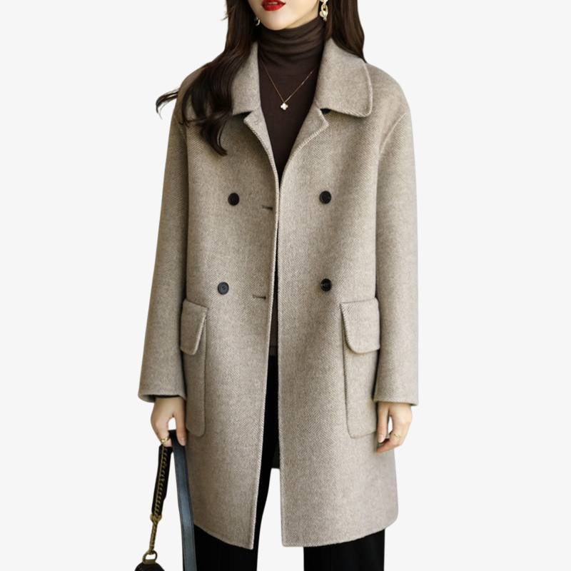 レディース厚手スリムツイードジャケット ミドル丈アップグレード・コットン・ツイード・コート