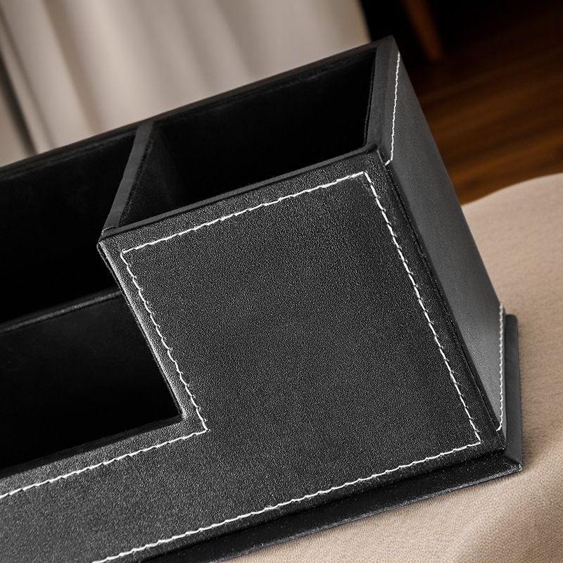  Factory Wholesale Simple Style Leather Dual Pen Cup and Drawer Storage Organizer for Stationery