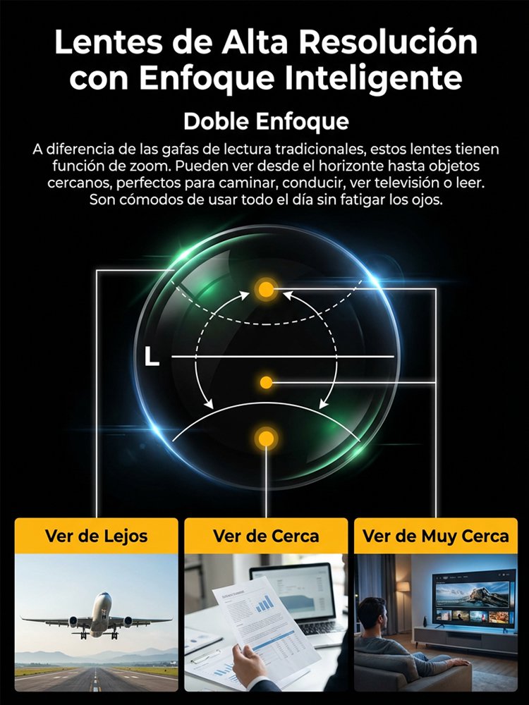 Gafas de presbicia HD con zoom inteligente, protección contra radiación y antifatiga.