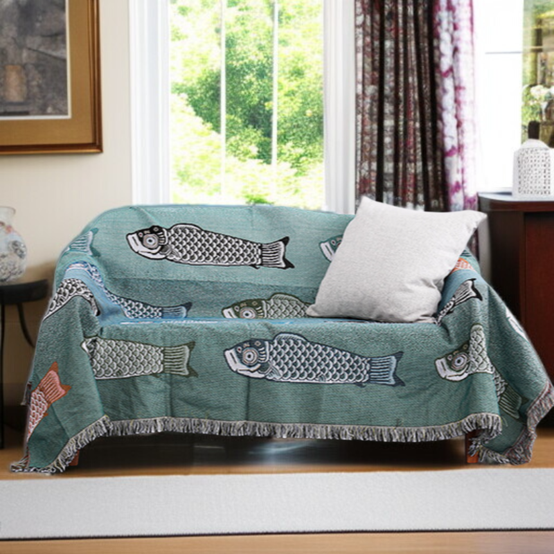 防塵フルカバーソファータオル 鯉装飾カーペット・テーブルクロス ソファブランケット 鯉柄テーブルクロス