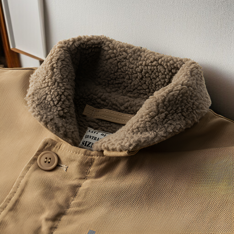 ネイビーレタープリントN-1ジャケット、空母甲板員服、デッキジャケット、ラムウールコットンコート