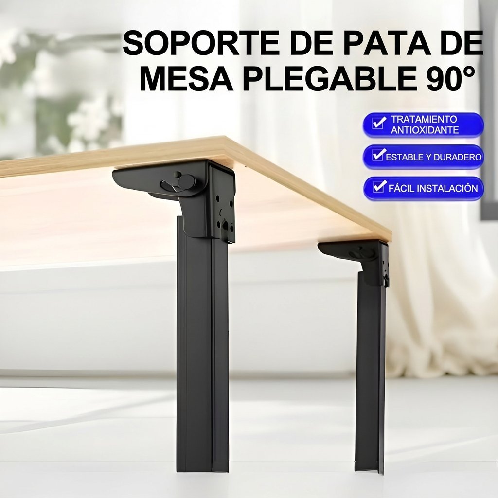 Mesa plegable con patas de soporte abatibles 90°