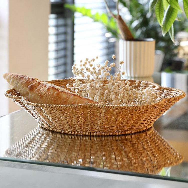 仿藤編梅花款花果盤點心零食收納托盤藍色