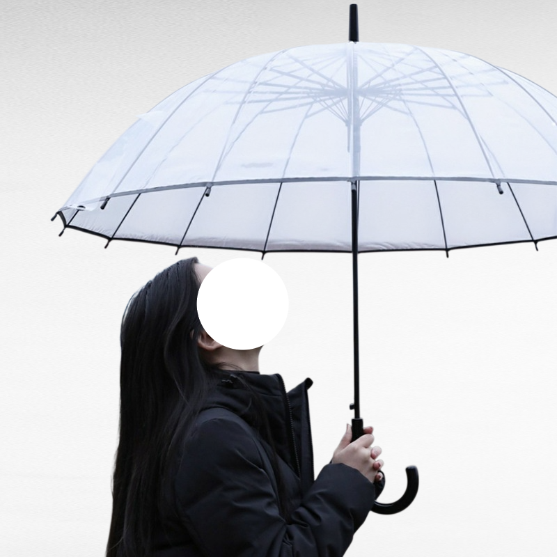 長柄16本骨防風ダブル厚手生地透明傘