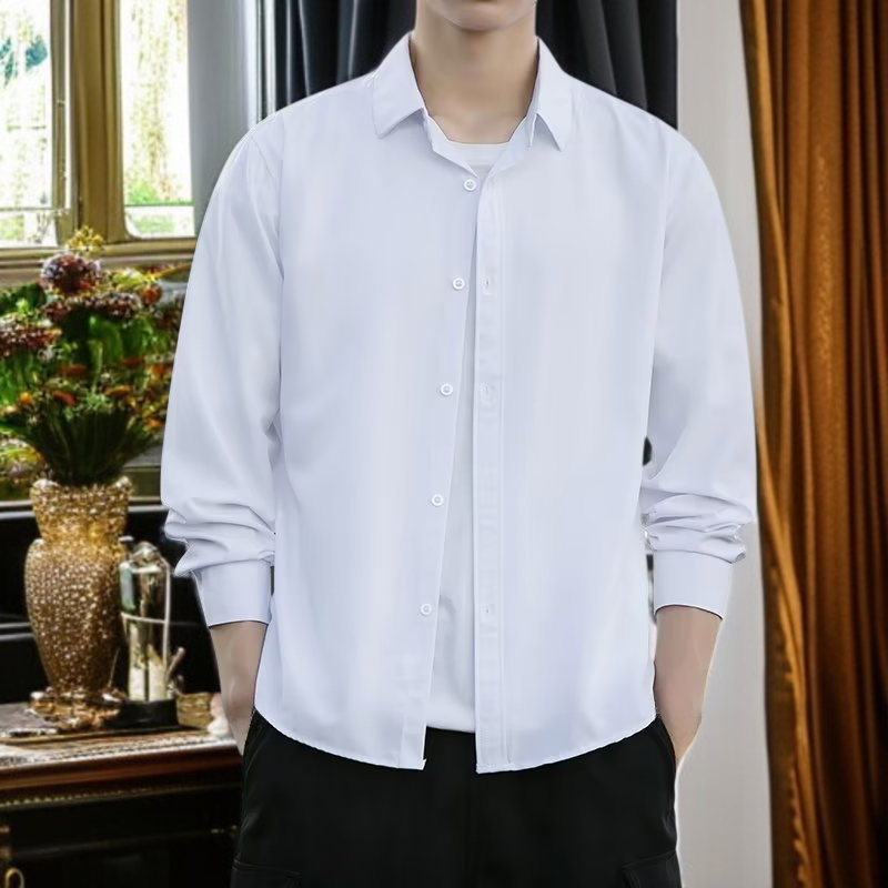 男士長袖純色襯衫外套正面展示