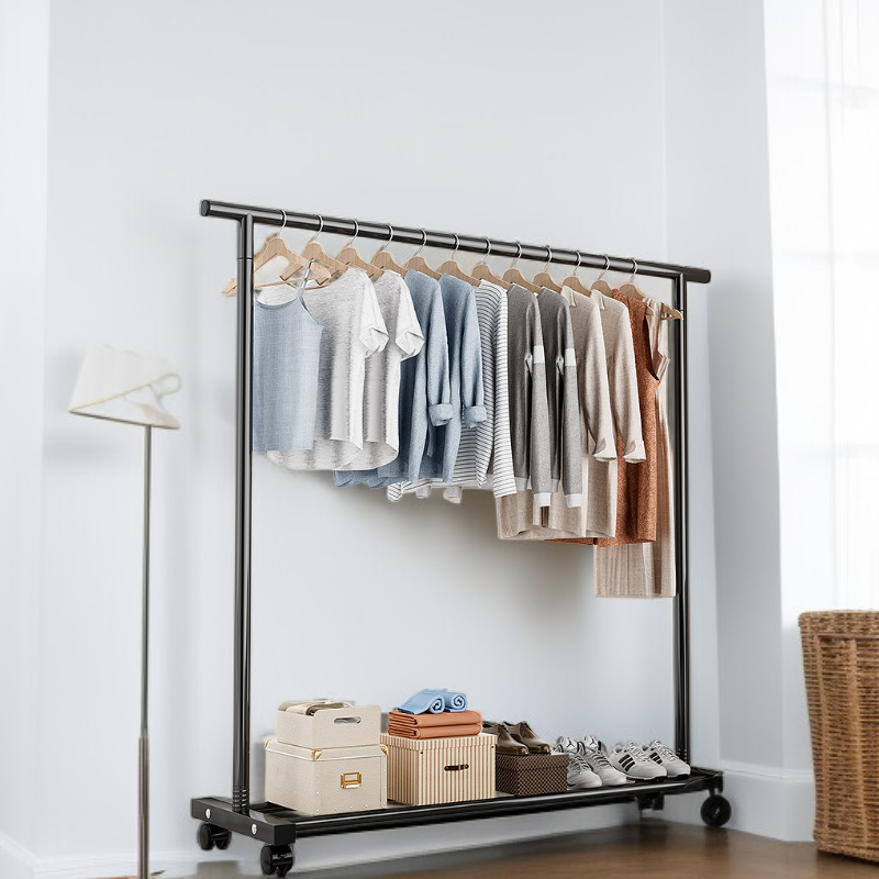 Clothes rack with shelves for extra storage