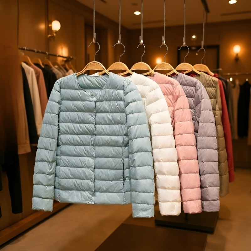 秋冬用ノーカラーダウンジャケット