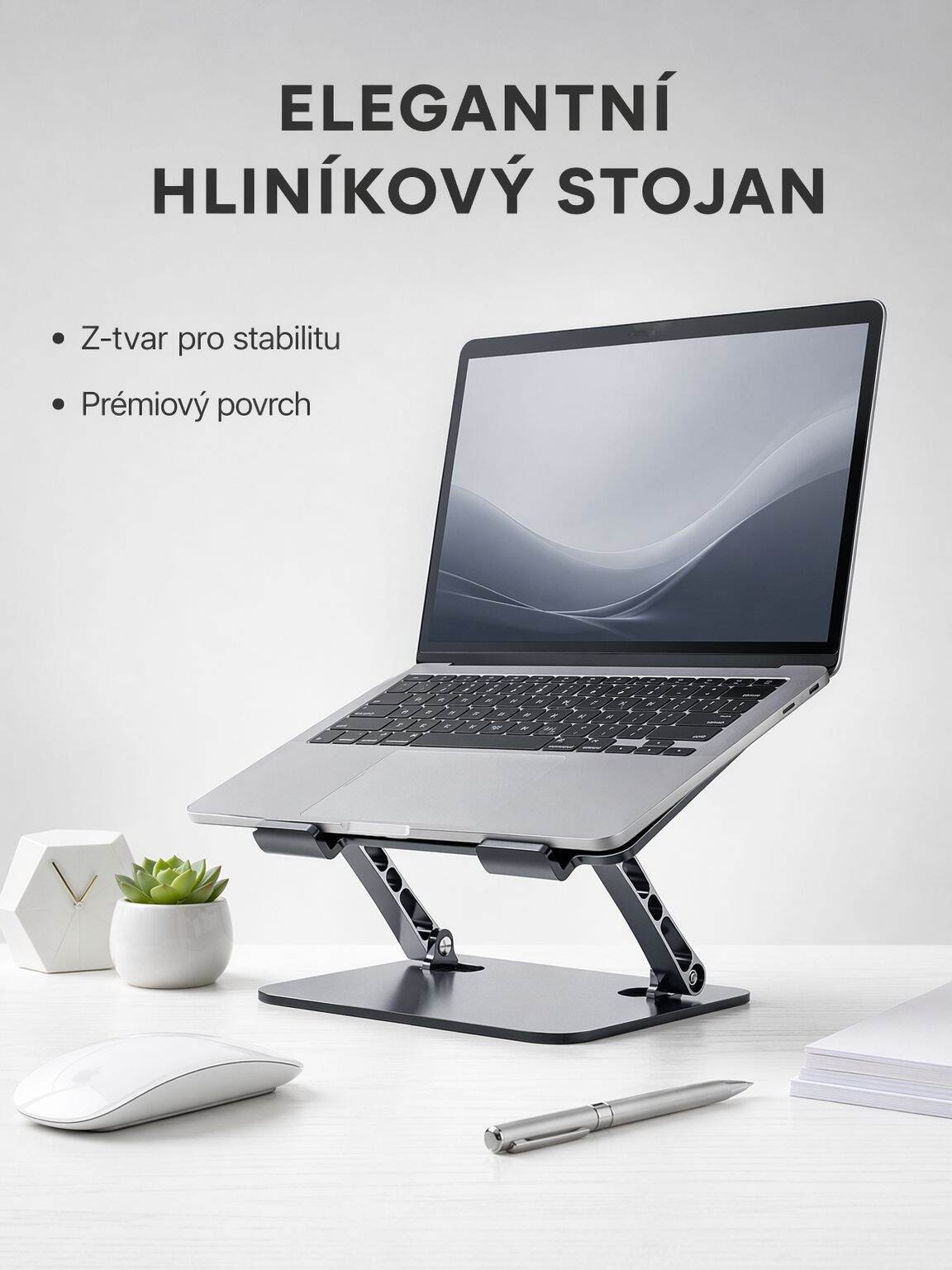 Přenosný kovový stojan na notebook s funkcí zvedání a chlazením