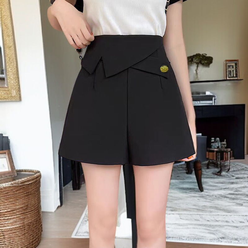 2024 新しい夏のハイウエストカジュアルレディースショーツ A ラインワイドレッグデザイン気質カジュアルスリムスーツパンツ