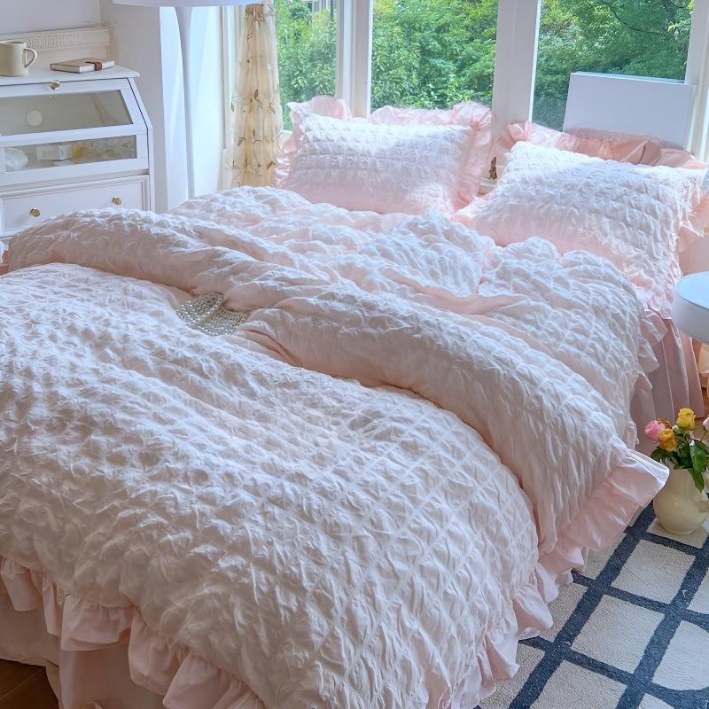 水洗棉泡泡紗提花床裙四件套