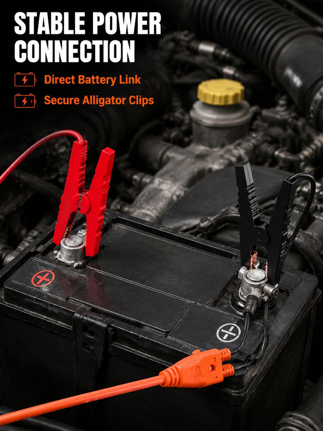 14AWG 2-meter car battery charging cable with cigarette lighter plug to alligator clip, 12V.