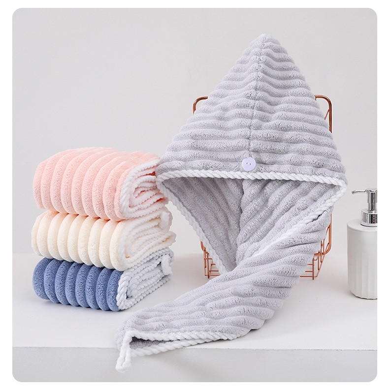 Ladies’ Thick Coral Fleece Absorbent Quick-Drying Hair Drying Cap