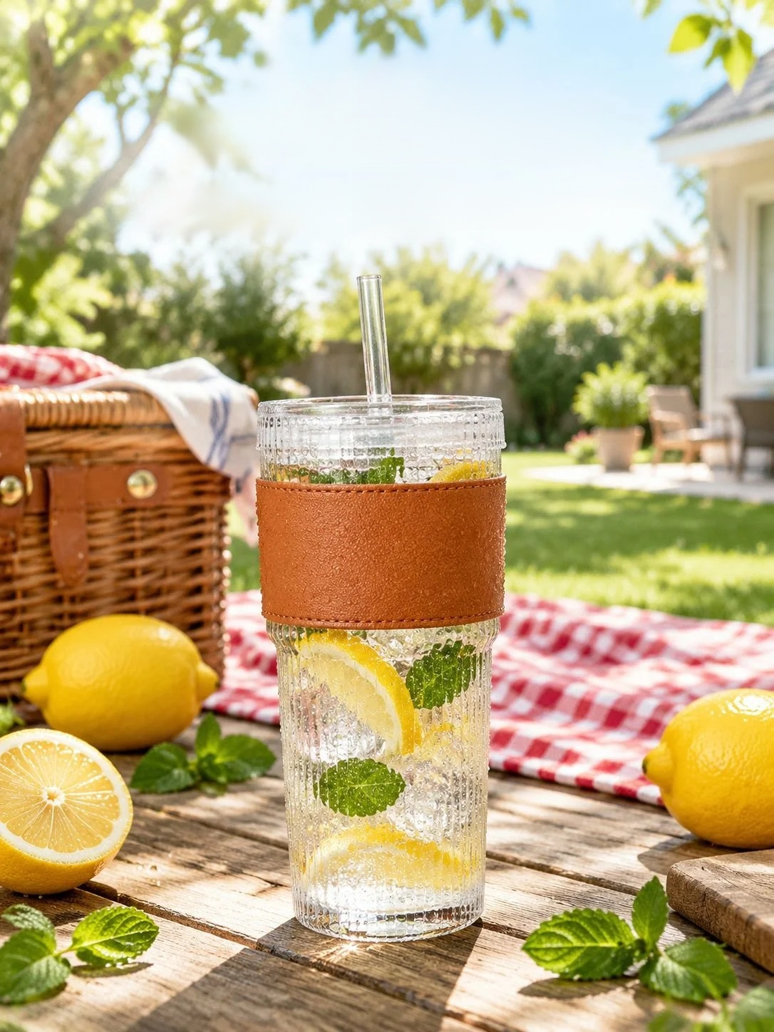 Crystal Clear Glass Cup with Vertical Stripes