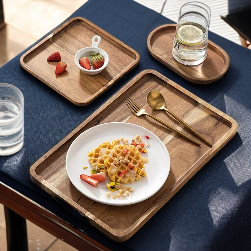 日本の木製朝食プレート 木製トレイ長方形デザートトレイ 寿司アカシアプレート 木製スクエアプレート