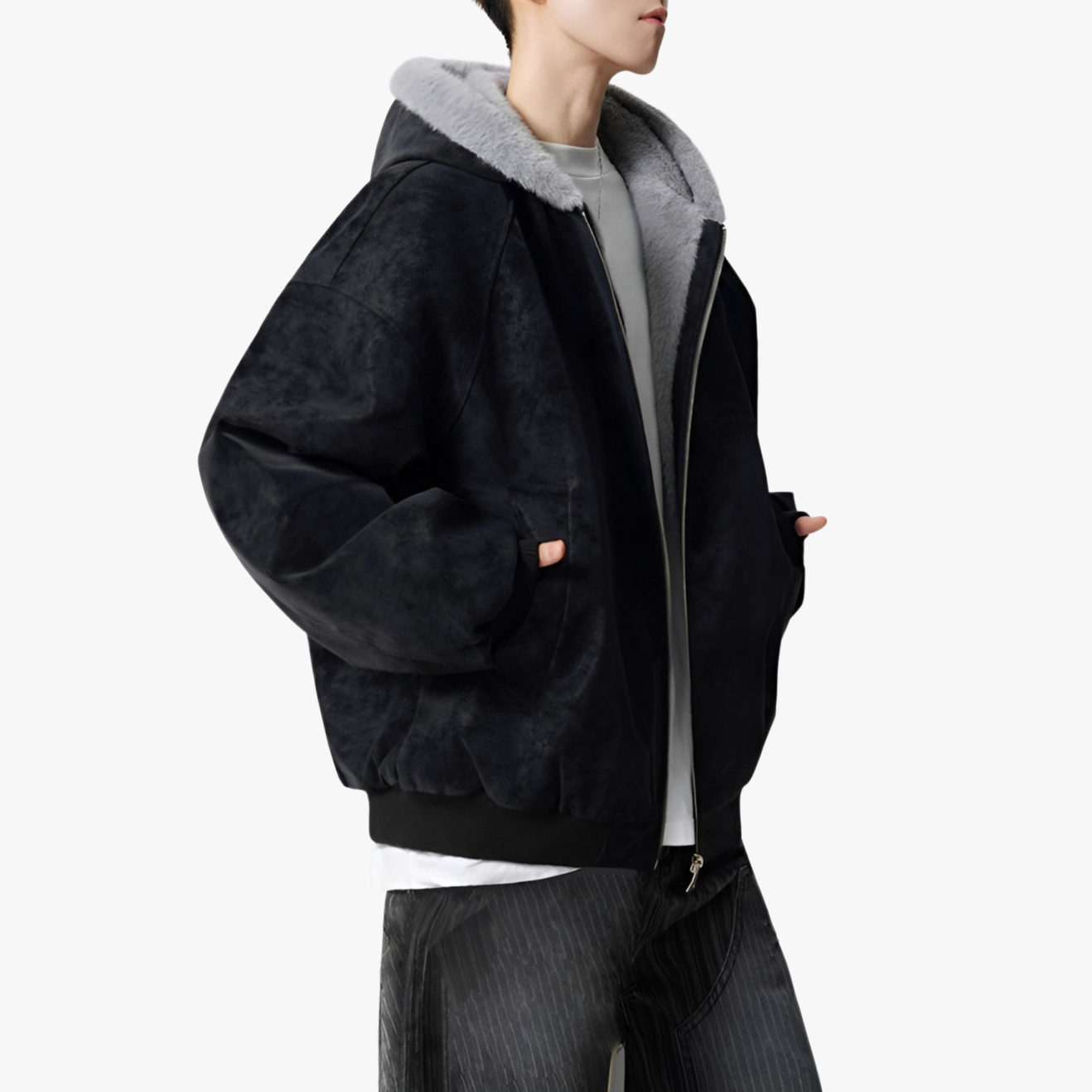 Chaqueta masculina de invierno estilo americano, PU con forro cálido y capucha, resistente al viento