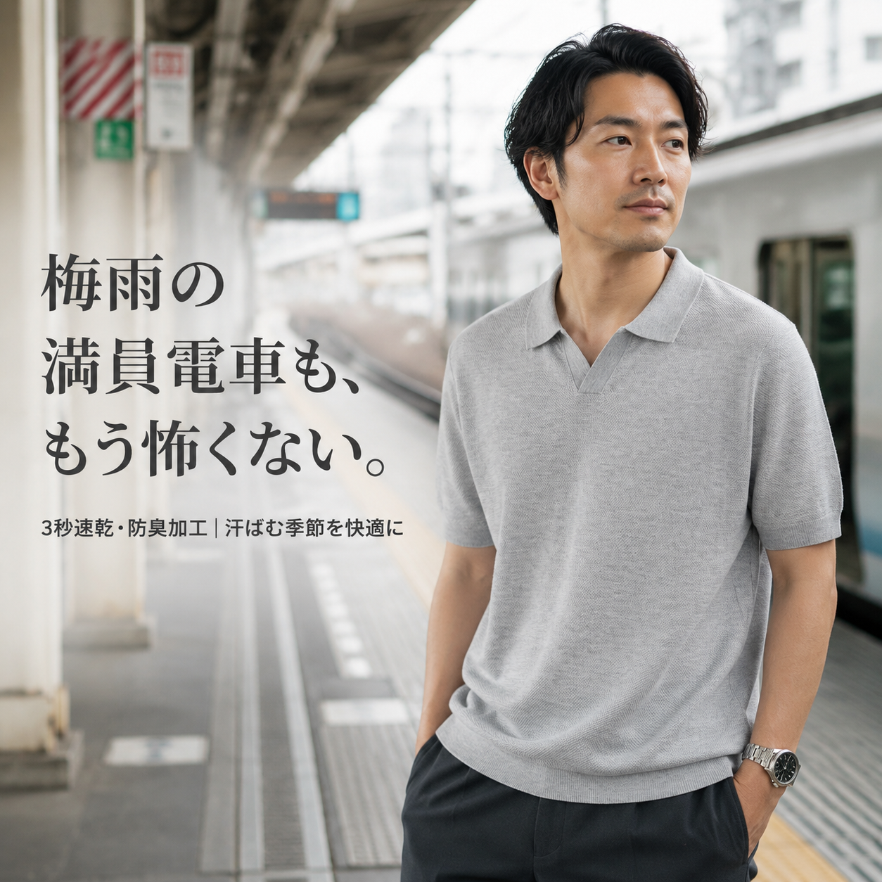 メンズ夏用ゆったりプルオーバーカモメ襟半袖ニットシャツ
