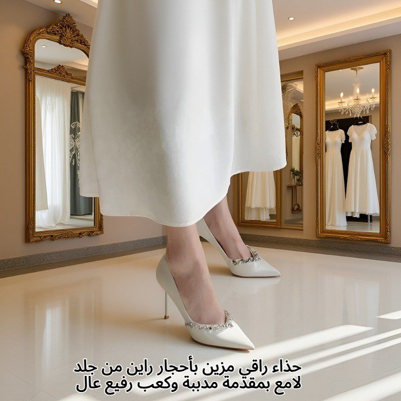 حذاء راقي مزين بأحجار راين من جلد لامع بمقدمة مدببة وكعب رفيع عال