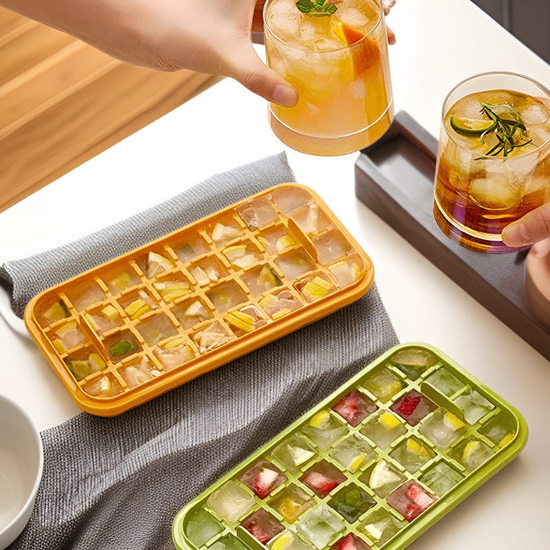 เครื่องทำน้ำแข็งแบบกดปุ่มเดียว 64 ช่อง พร้อมถาดน้ำแข็ง ถังน้ำแข็ง และชุดช้อนตักน้ำแข็ง