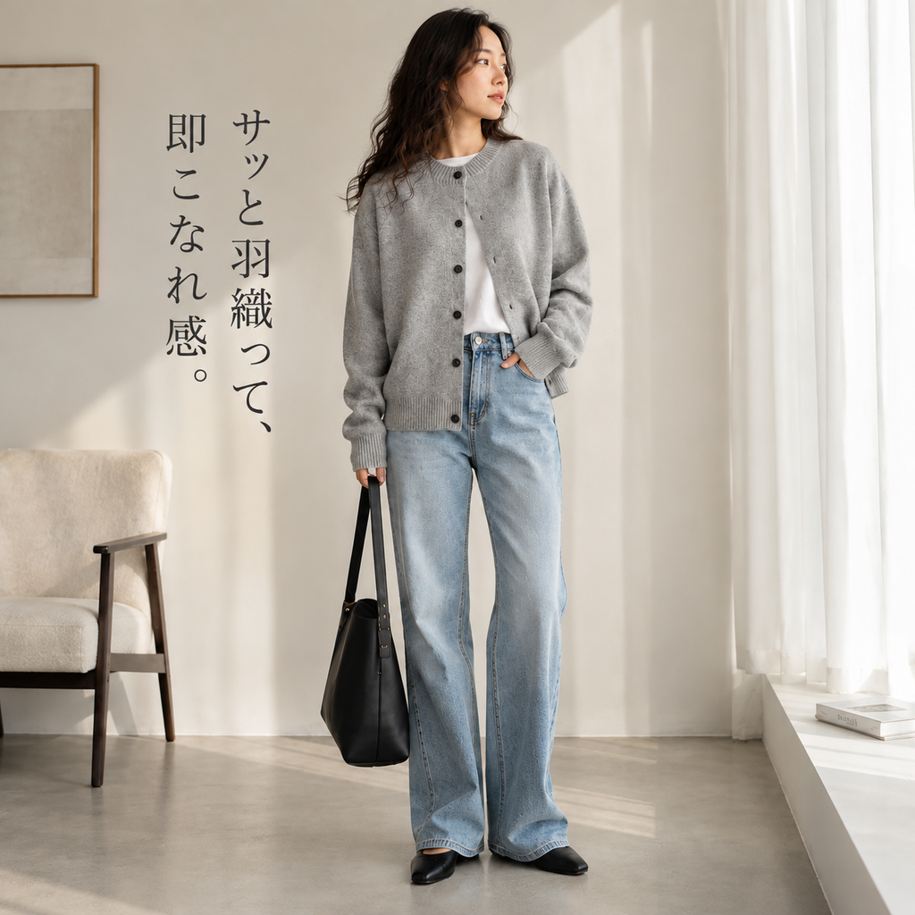 春秋冬カジュアル無地ニットカーディガン