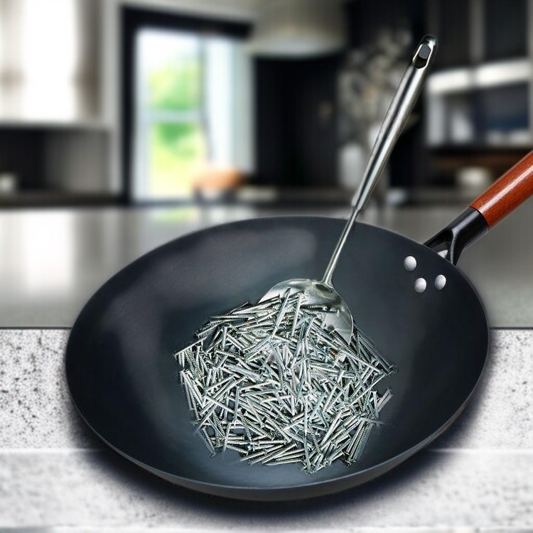 Sartén de hierro artesanal de Zhangqiu sin recubrimiento, apta para estufa de gas, antiadherente