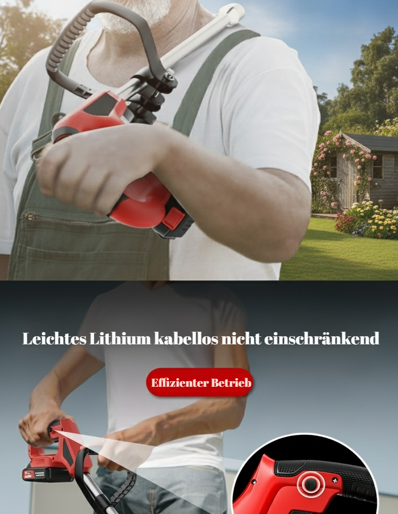 Kabelloser Rasenmäher auf grünem Feld