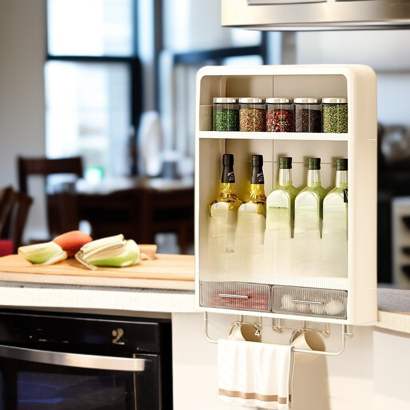 No-punch Wall-mounted Kitchen Seasoning Storage Box Multi-purpose Organizer