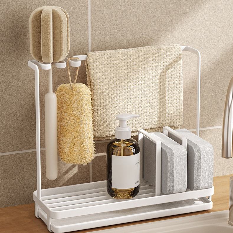 キッチンシンク専用収納ラック 水切りラック スポンジ・ふきんホルダー