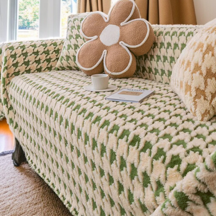 タイガーバードパターンウールカバーフルカバーソファタオル冬オールインクルーシブユニバーサルぬいぐるみソファブランケット千鳥格子ウールカバー