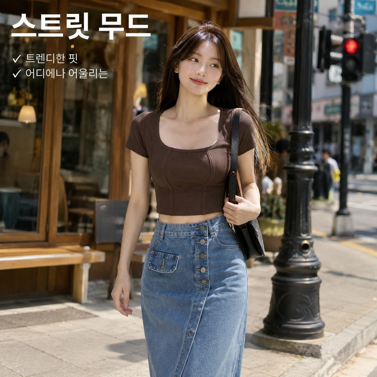 스퀘어넥 쇄골 라인 슬림핏 반팔 티