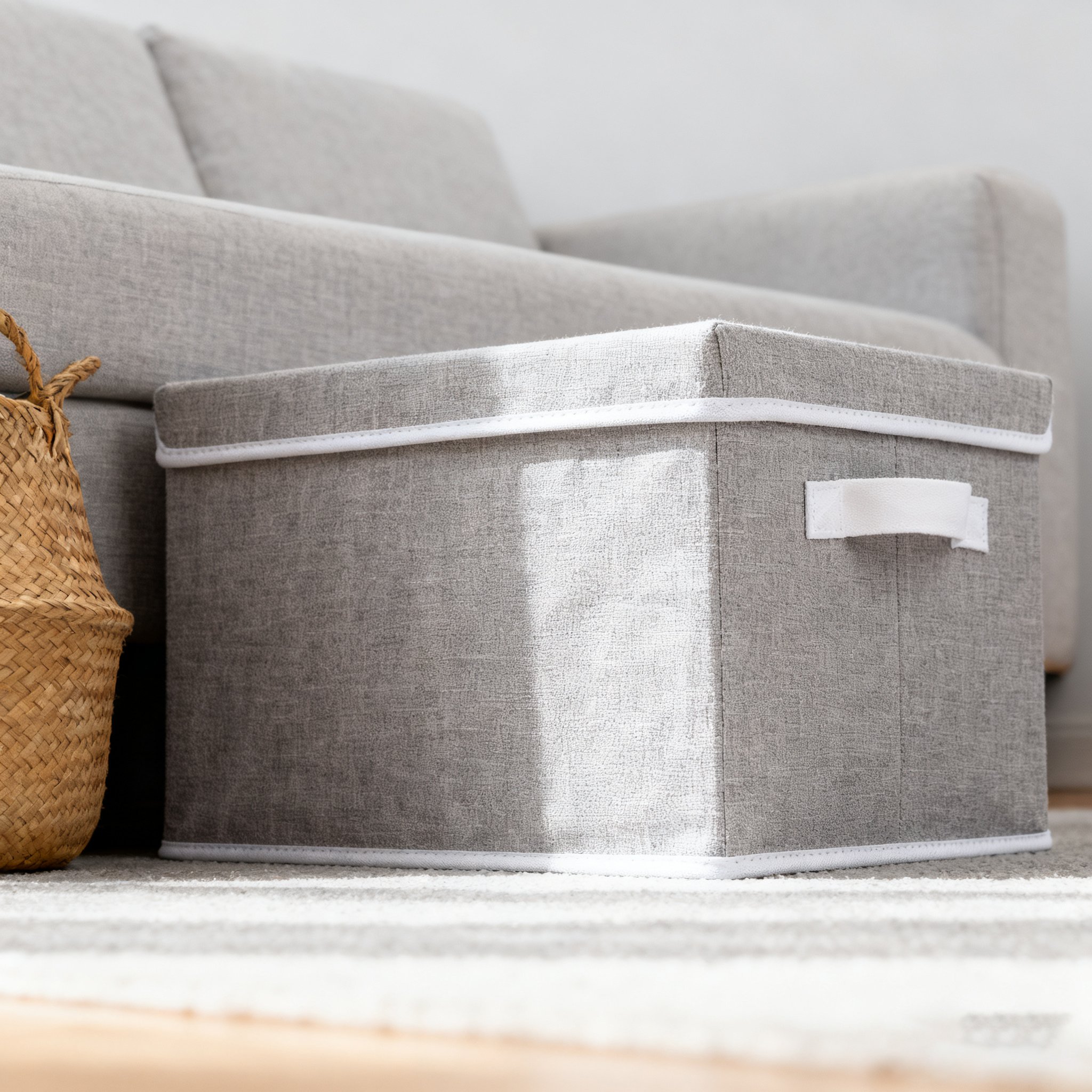 넓은 수납공간을 자랑하는 회색 수납함