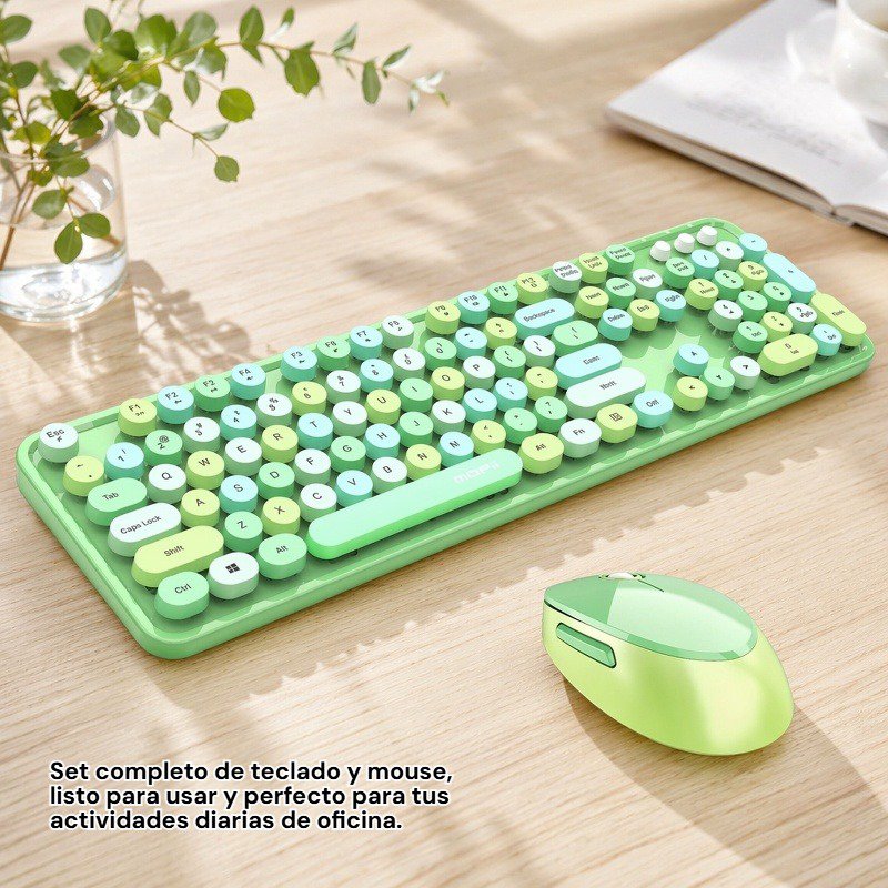 Juego de teclado y ratón inalámbrico 2.4G con teclado de colores tipo barra de labios