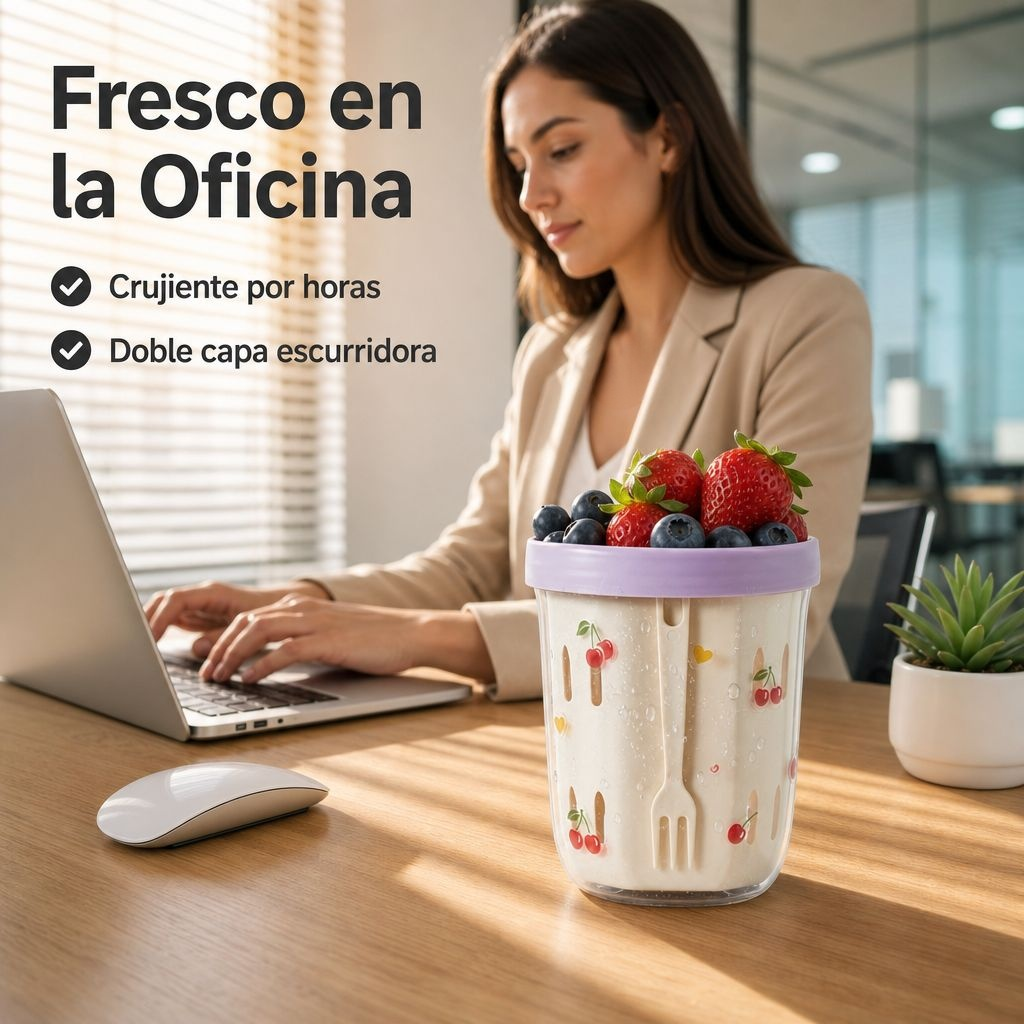 Vaso portátil de batido de frutas tipo caricatura con tenedor