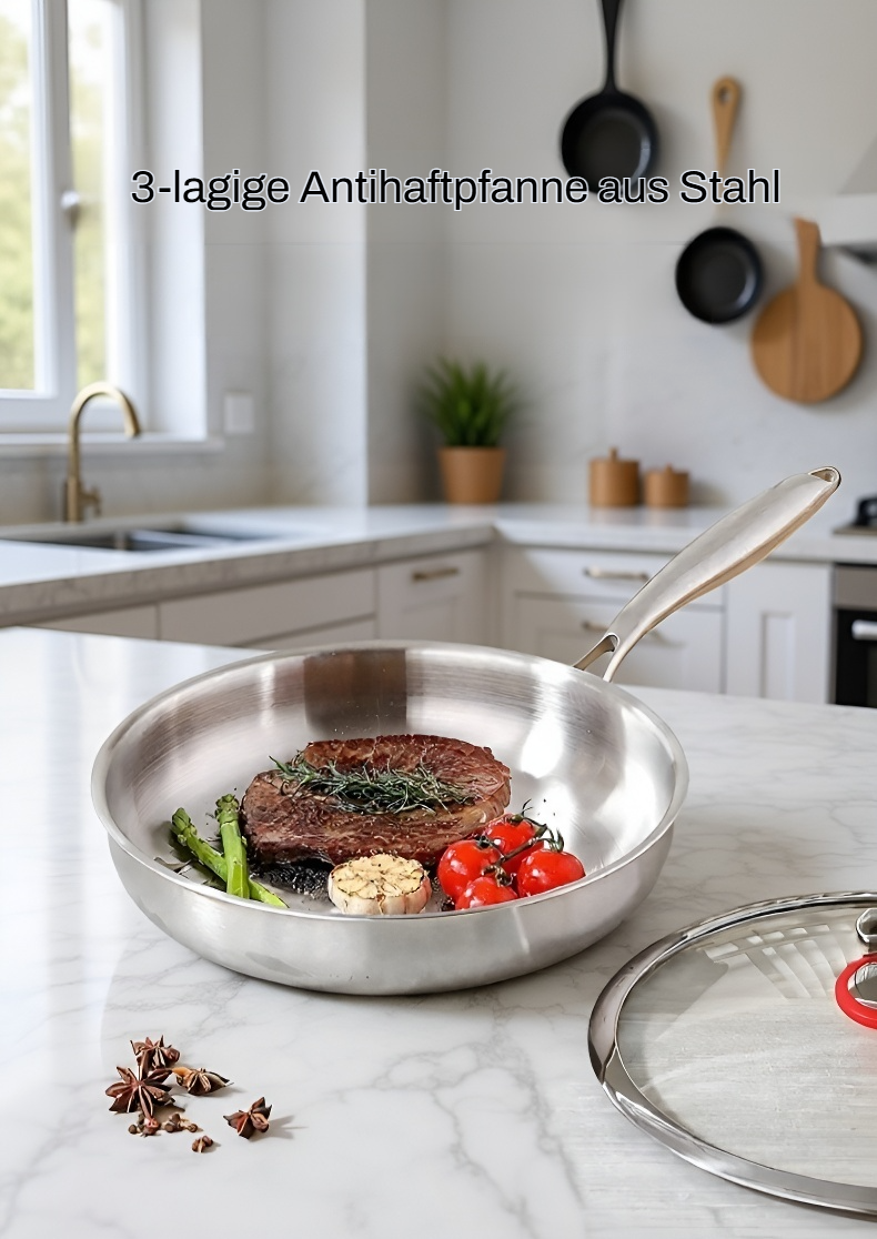 Verdickter Edelstahl-Antihafttopf auf Induktionsherd