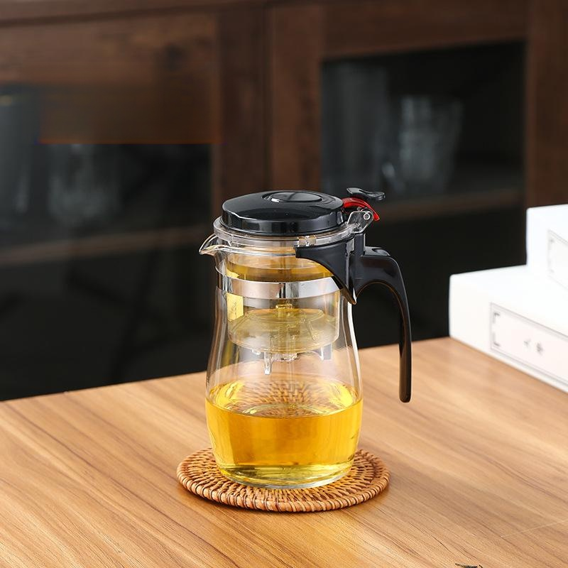 Hitzebeständige und explosionssichere Glasteekanne, Ein-Knopf-Filter, geeignet für Tee und Wasser