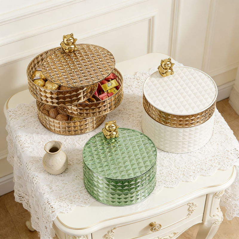 กล่องเก็บผลไม้และลูกกวาดทรงกลมแบบหรูสำหรับห้องนั่งเล่น ถาดผลไม้แห้งและเมลอน