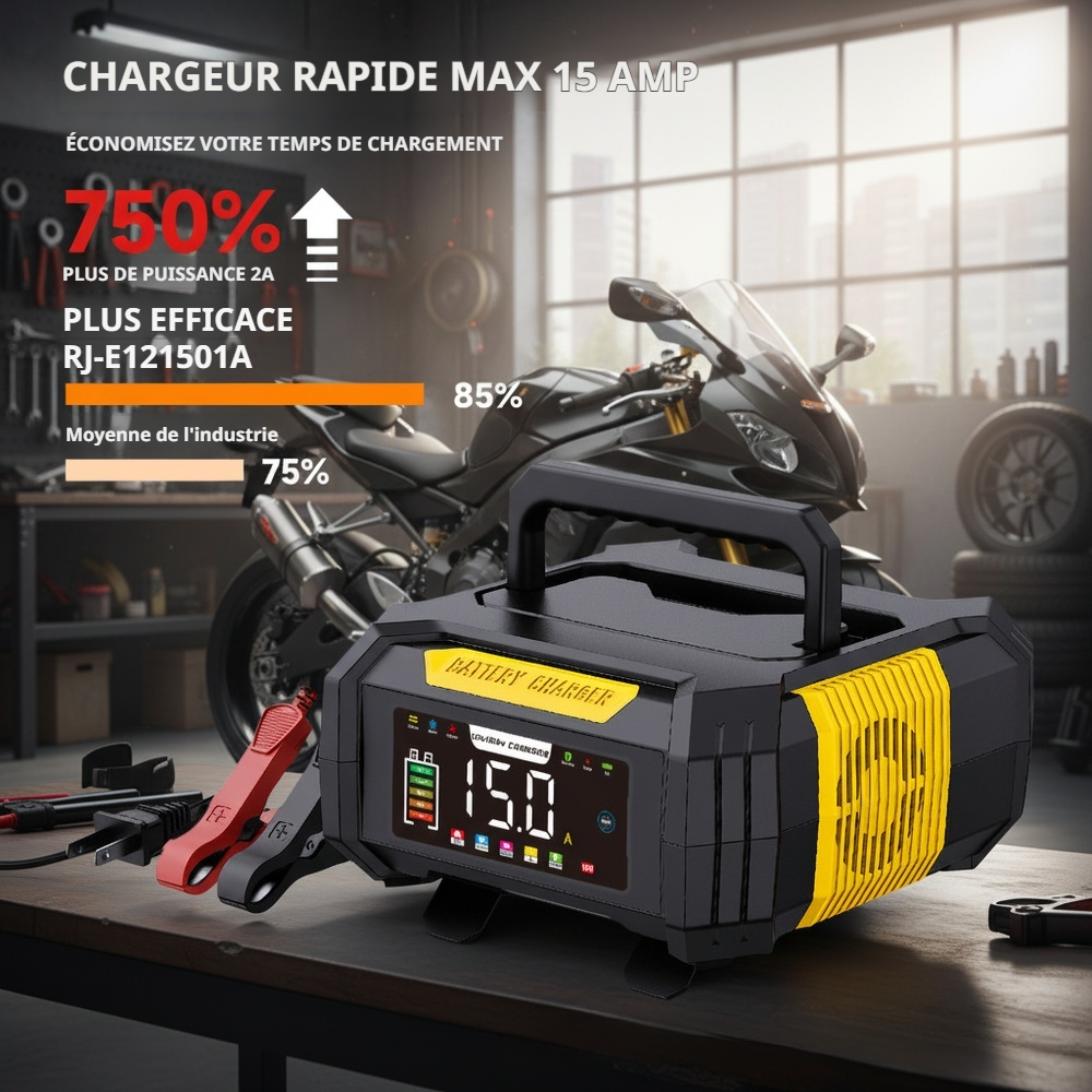 Chargeur portable 12V pour batteries de voiture - compatible plomb-acide et lithium fer phosphate