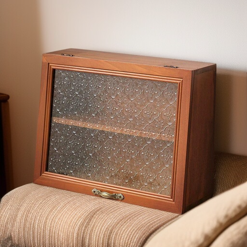 กล่องเก็บของชาไม้เนื้อแข็งกันฝุ่นสไตล์วินเทจ กล่องเก็บของอเนกประสงค์บนโต๊ะ