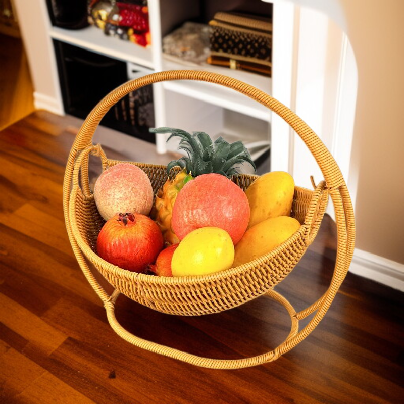 Cama columpio para gatos de ratán sintético, cesta tejida a mano para frutas y snacks