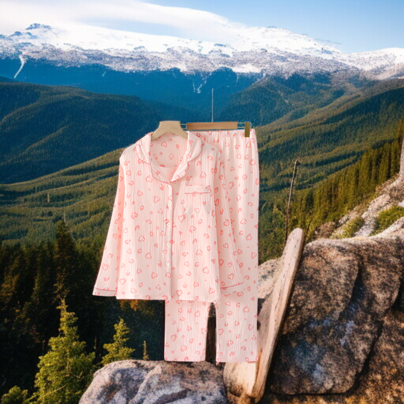 R-秋冬パジャマ純綿クレープレディース長袖ラペルカーディガン小爽やか春秋レディースシアサッカーホームウェアツーピースセット