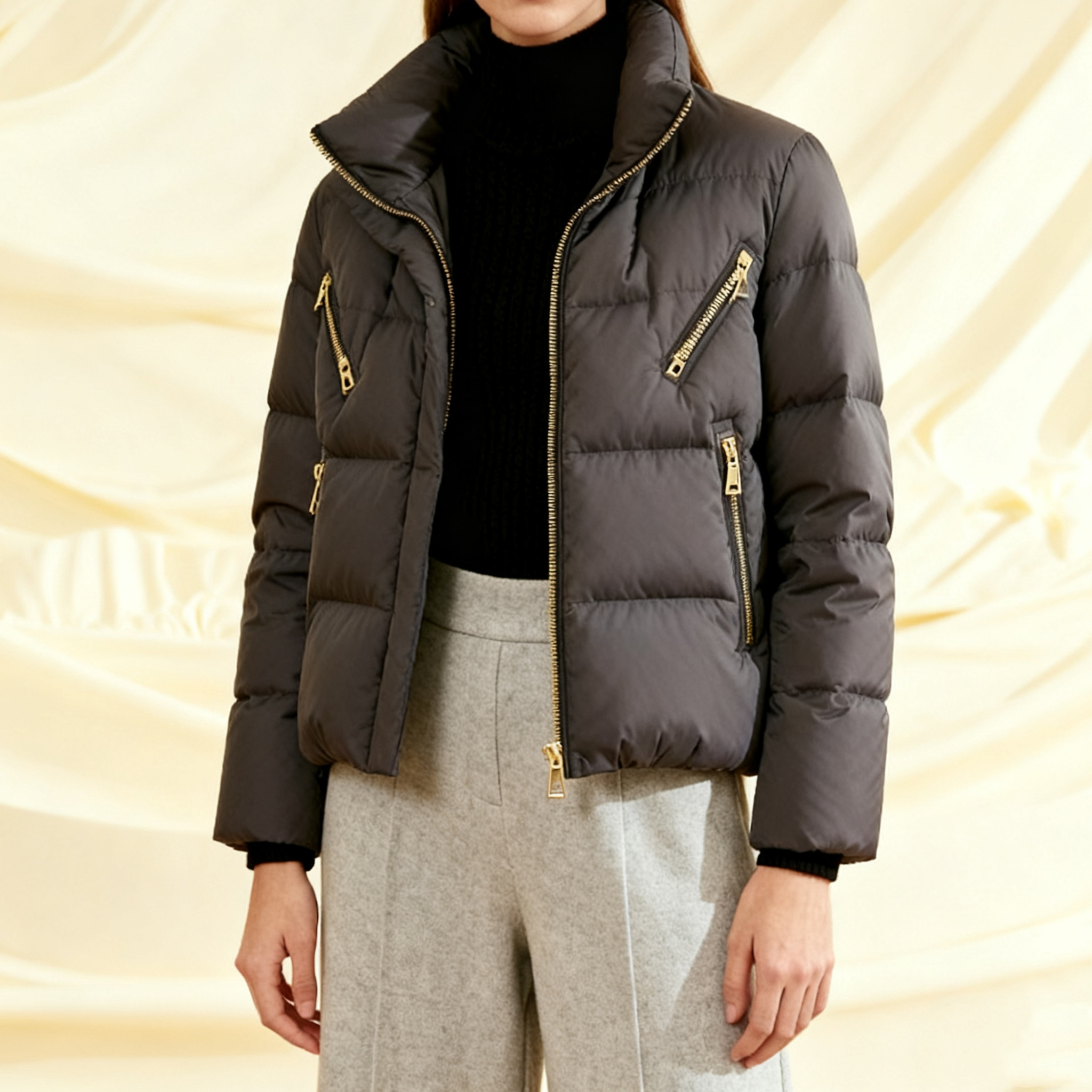 여성용 브라운 숏 다운 점퍼