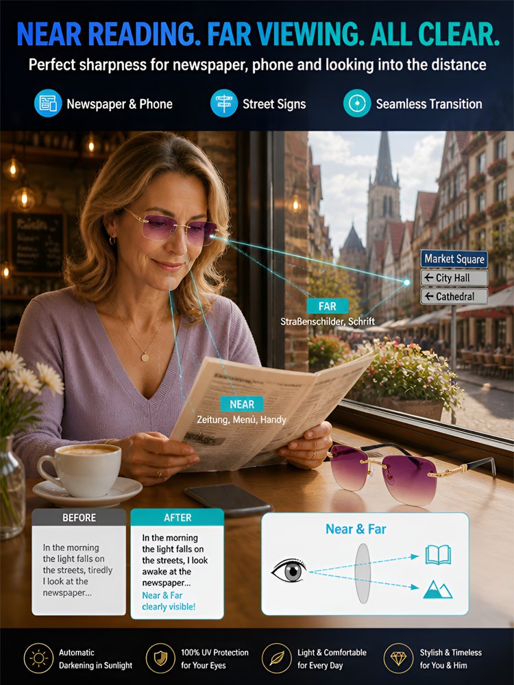 Frameless Rimless Bifocal Sunglasses