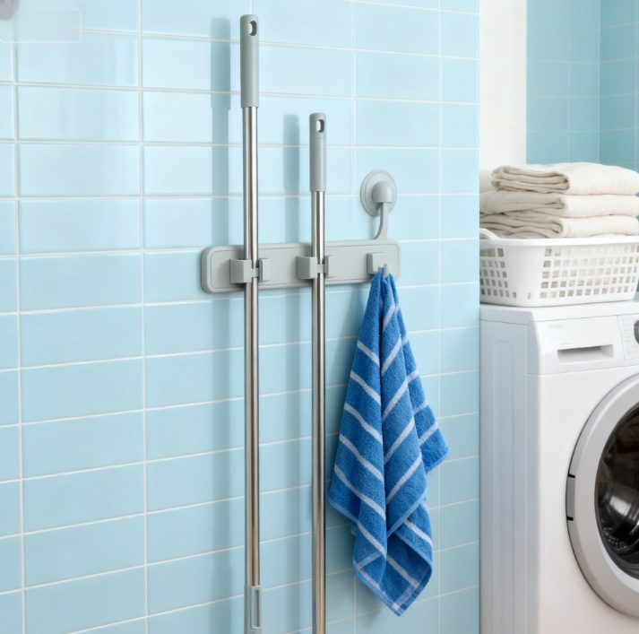 ที่แขวนไม้ถูพื้นแบบดูดติดผนัง ไม่ต้องเจาะ (แพ็ค 2 ชิ้น)