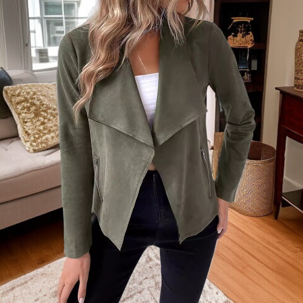 Women's long sleeved fur collar jacket