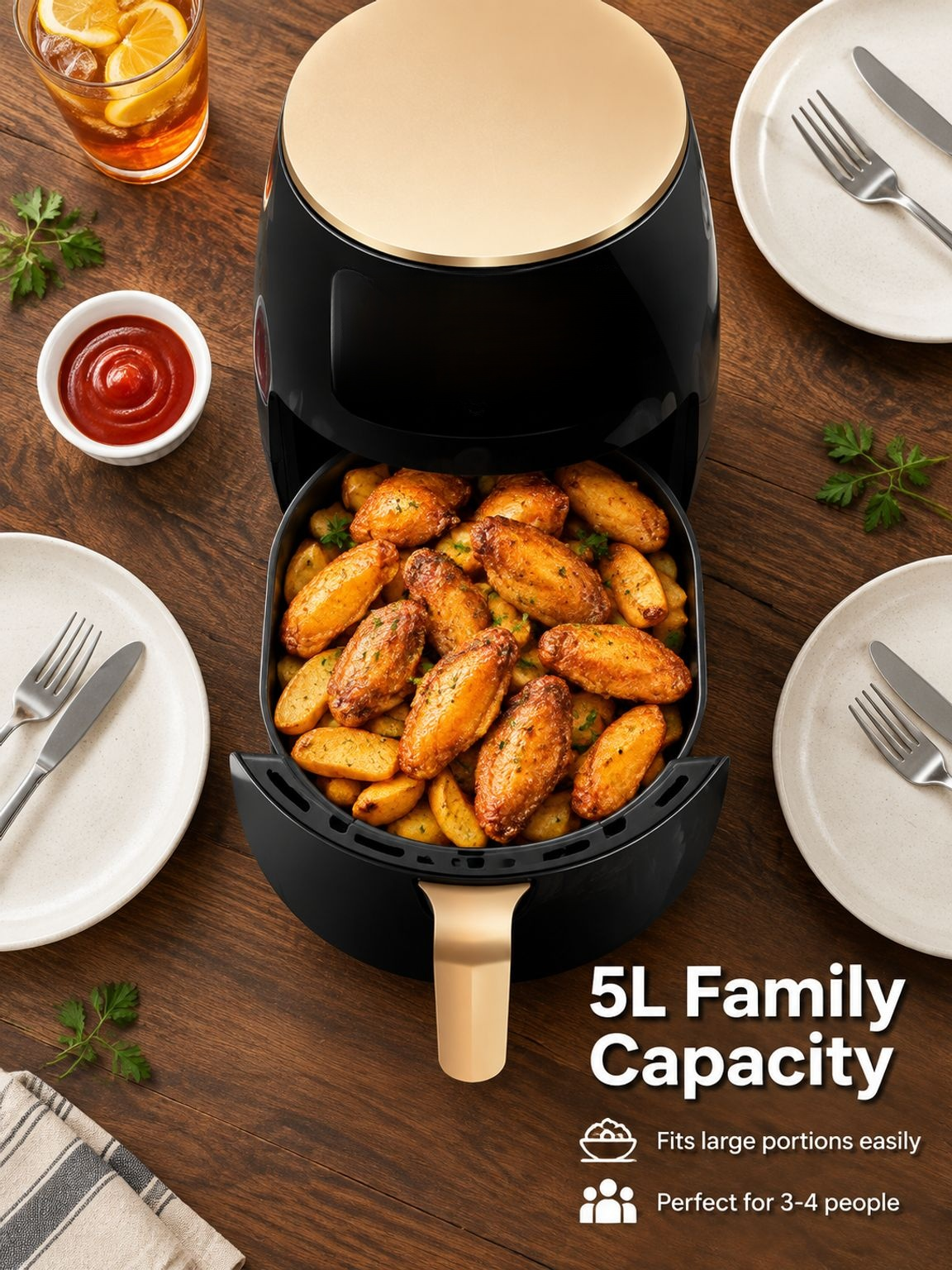 Crispy air-fried food prepared in a smart electric air fryer