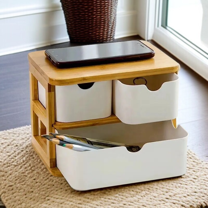 デスクトップ生分解性多層竹木製収納ボックス 引き出しデスクトップ竹繊維オーガナイザー 家庭用化粧品オーガナイザー