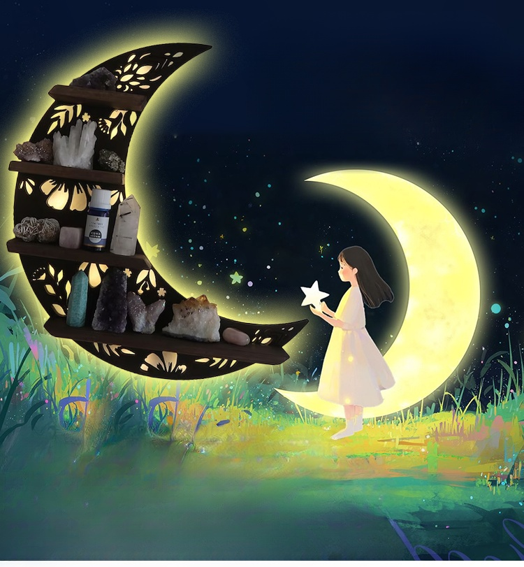 月牙木質樓梯水晶燭臺牆壁掛件