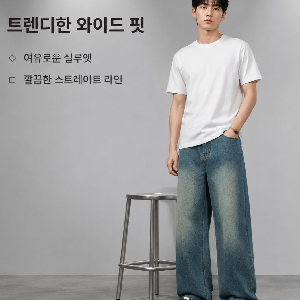 남성용 루즈핏 스트레이트 와이드 팬츠