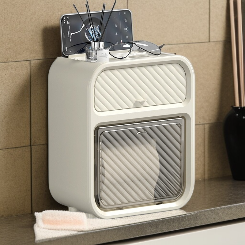 Punch-free storage rack toilet toilet paper box roll paper box toilet light luxury wall-mounted tiss