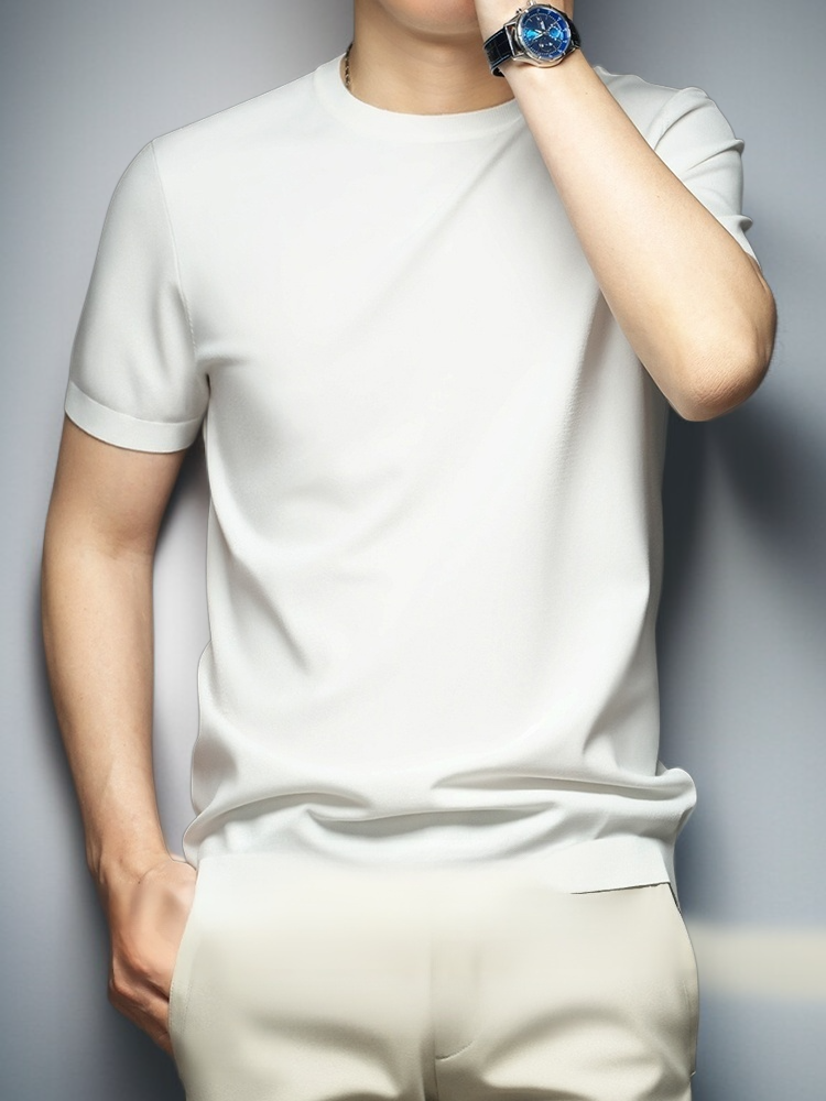 남자 순색 니트 면 레깅스 상의 라운드 통기성 정방 얇은 레깅스 상의 반팔 아이스 니트 레깅스 상의