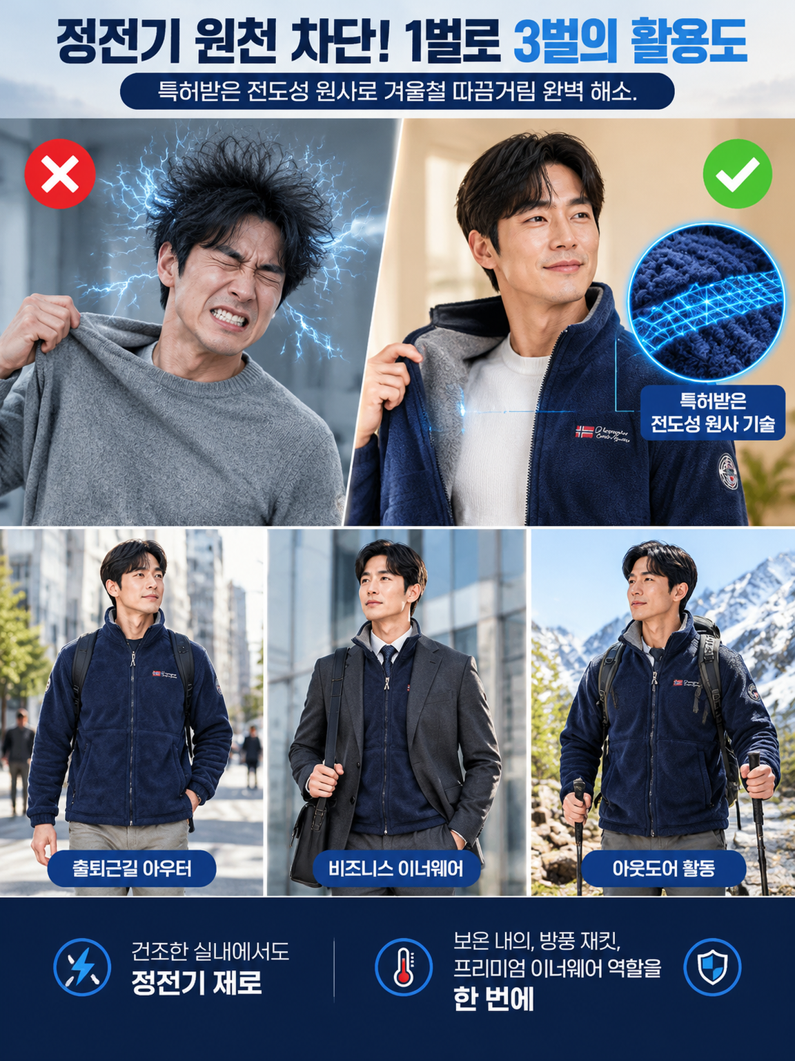 노르웨이 수출 프리미엄 양면 플리스 보온 집업 자켓